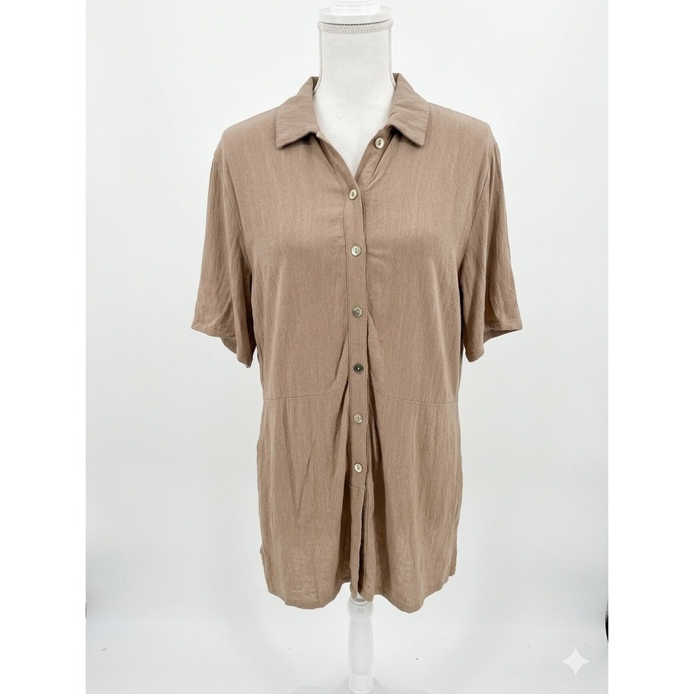 Z Supply Tan Rayon Linen Button Front Short Sleeve Romper ZS2527705 Medium